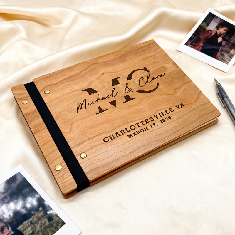 Custom Photo Book - Personalized Wedding Guest Book - Wooden