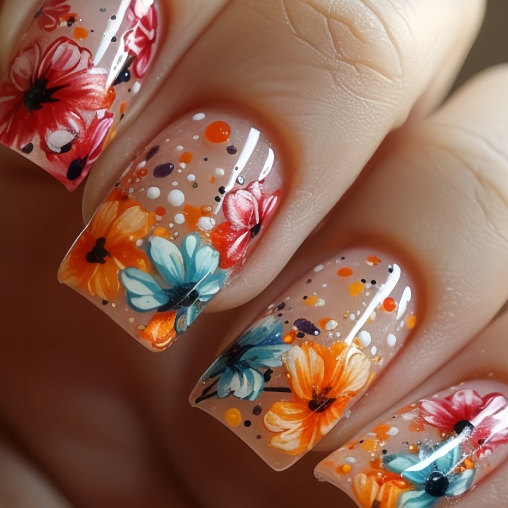 24pcs/set Medium long fake nai - đánh giá và giá Pressed Flower Art
