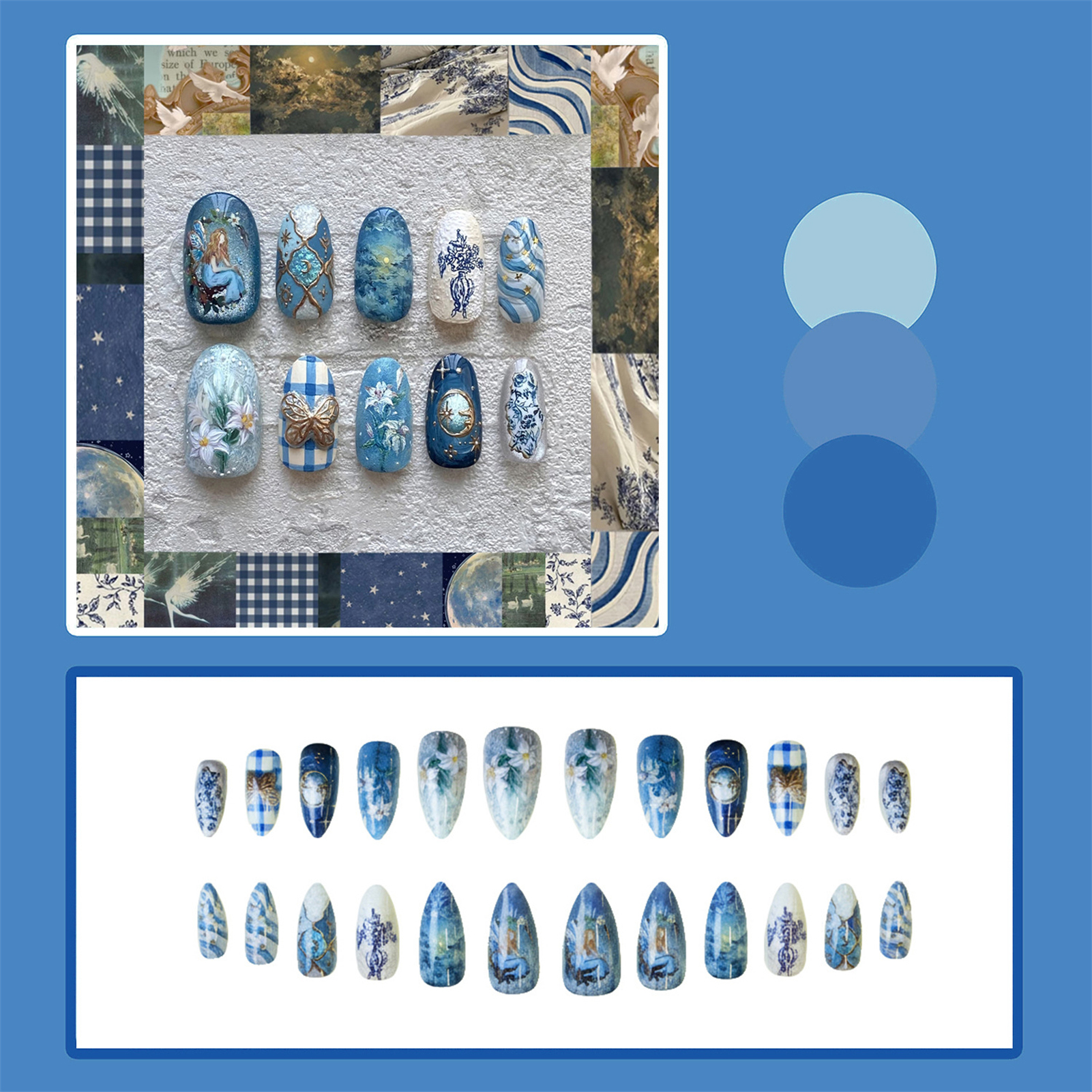 24pcs Vintage Garden Fake Nail - đánh giá và giá Pressed Flower Art