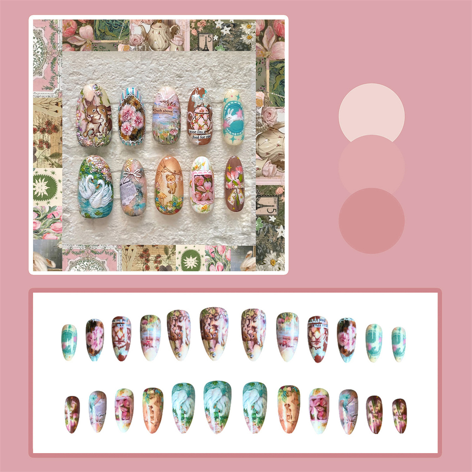 24pcs Vintage Garden Fake Nail - đánh giá và giá Pressed Flower Art