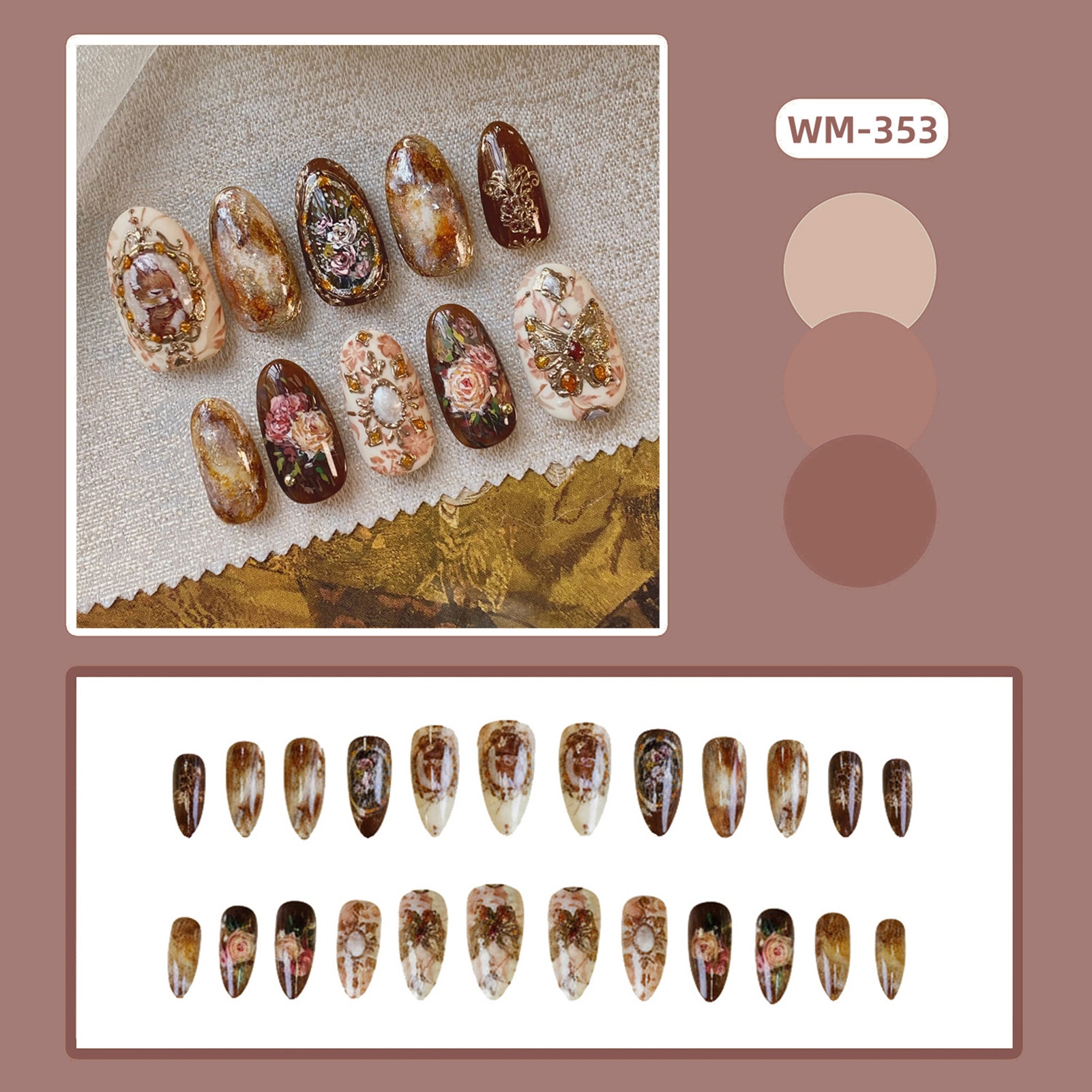 24pcs Vintage Garden Fake Nail - đánh giá và giá Pressed Flower Art