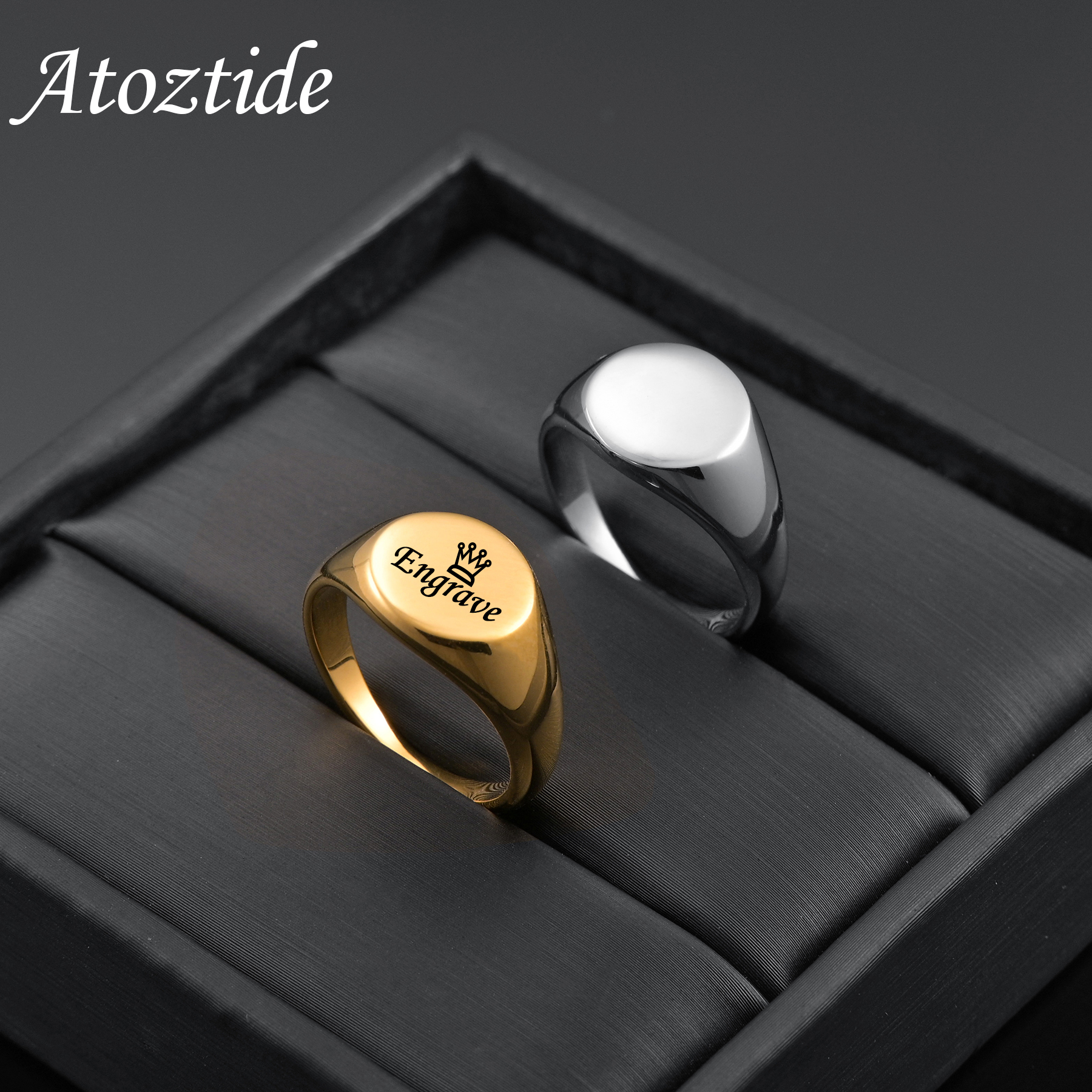 Atoztide Custom Engraved Ring  - đánh giá và giá Initial Ring Custom