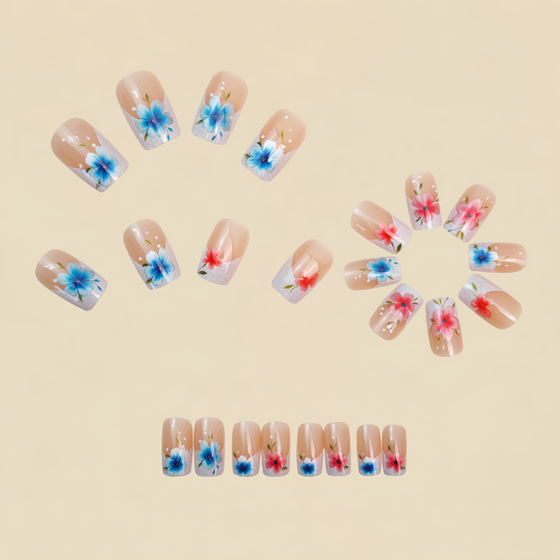 Short Medium fake nails for wo - đánh giá và giá Pressed Flower Art