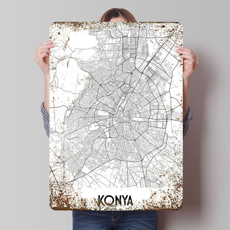 Konya City Map Tinplate Sign M - đánh giá và giá Custom Map Poster