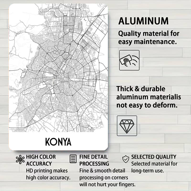Konya City Map Tinplate Sign M - đánh giá và giá Custom Map Poster