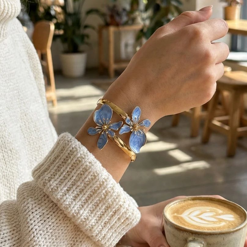 Elegant Enamel Flower Open Cuf - đánh giá và giá Coordinates Bracelet
