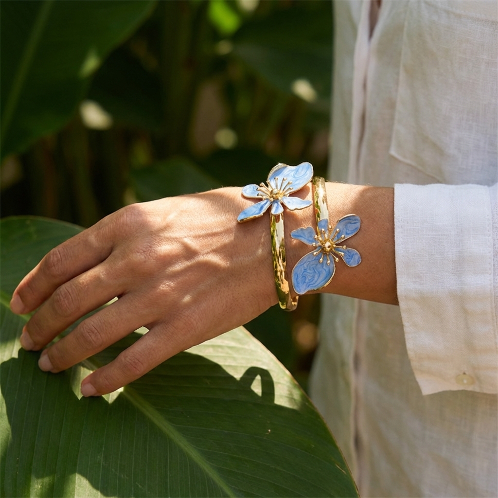 Elegant Enamel Flower Open Cuf - đánh giá và giá Coordinates Bracelet